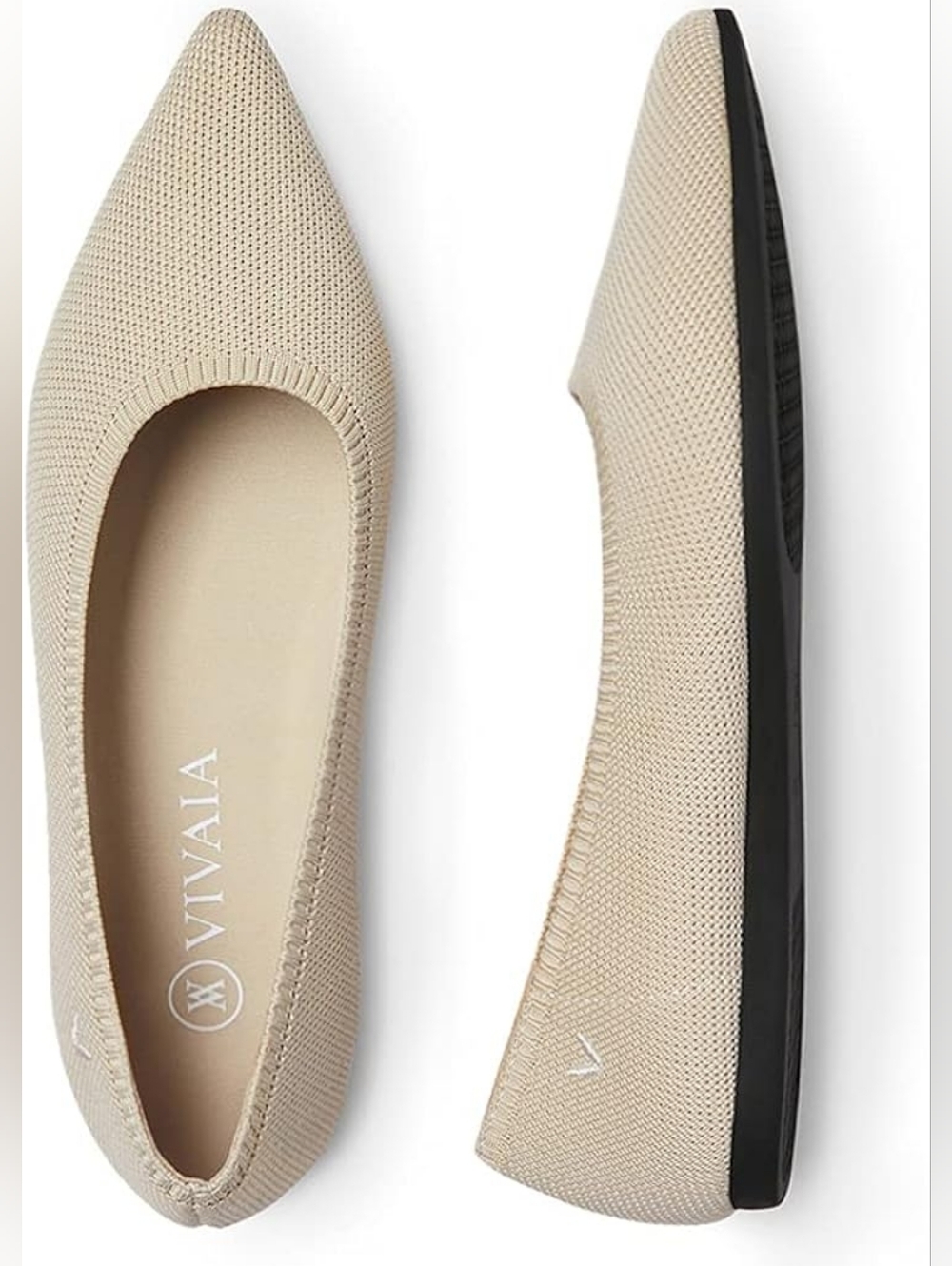 VIVAIA Ivory Pointed Toe Ballet Flats | Sustainable Chic | EU 39 / US 8